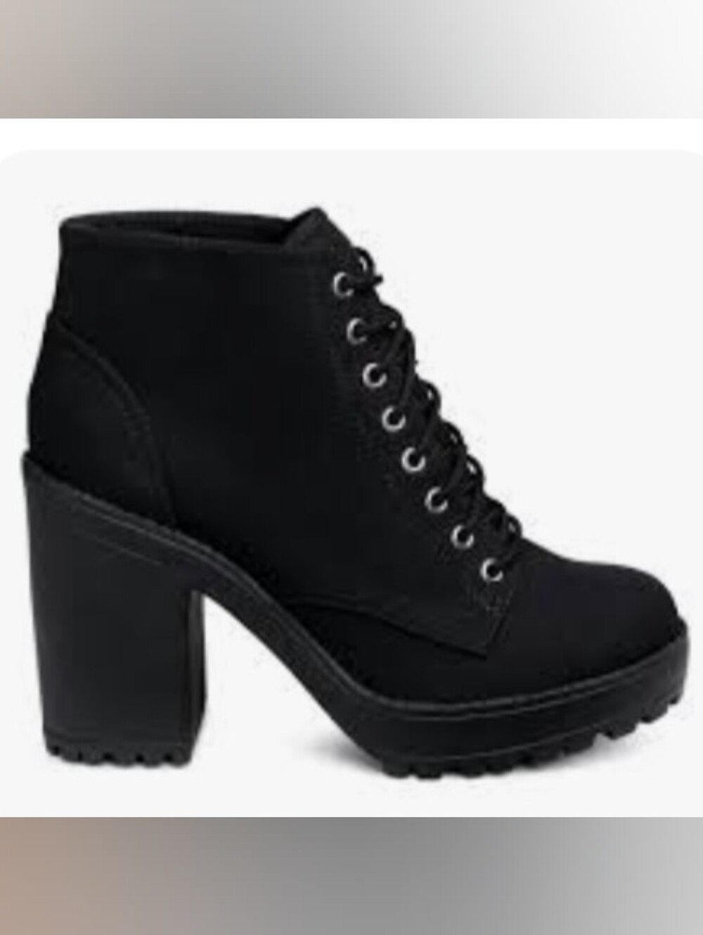 H&M Black Canvas Lace-Up Casual Ankle Boots Chunky Heel Sz 9.5